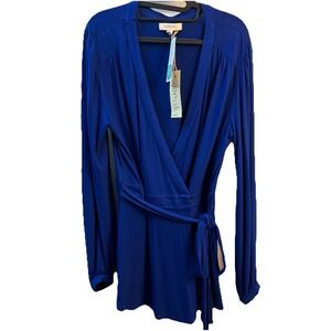 Stitch Fix Moon Sky Business Casual Royal Blue Wrap Around Long Sleeve Size M